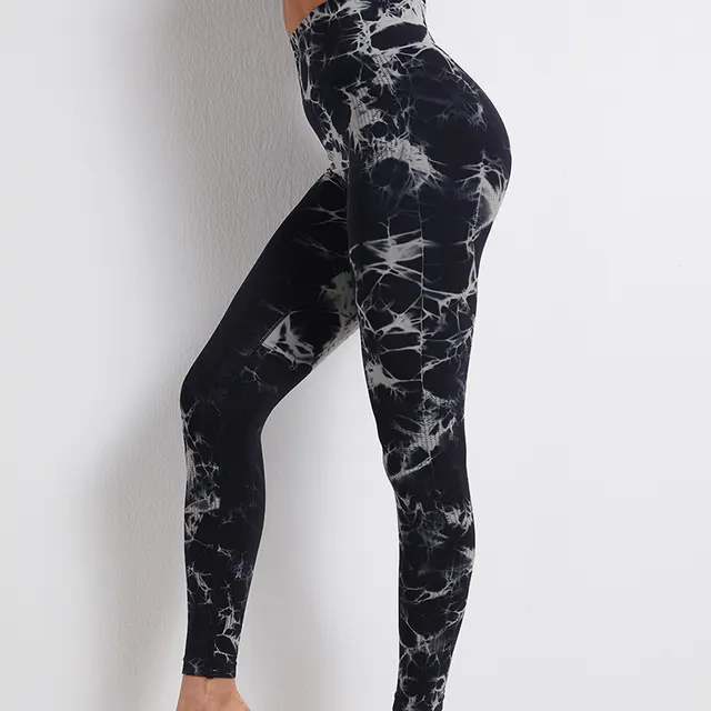 Tie dye printed yoga pants women's high waist buttocks Black - Shop at LoveMi