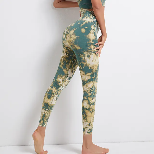 Tie dye printed yoga pants women's high waist buttocks Green - Shop at LoveMi