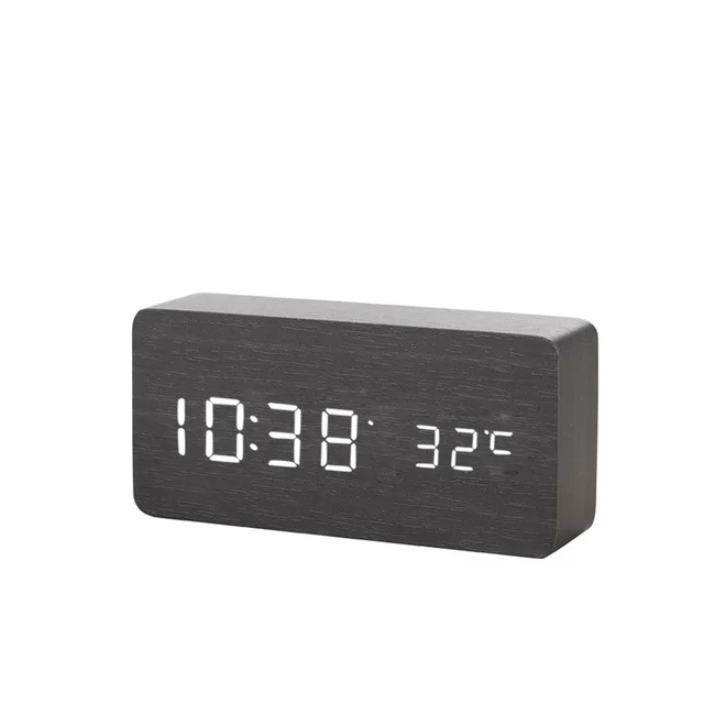 Alarm Clock LED Wooden Watch Table Digital Despertador Electronic Desktop Clocks Black - Shop at LoveMi