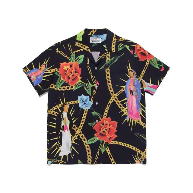 Hawaiian Shirt Virgin Mary Short Sleeve Shirt Black - Shop at LoveMi