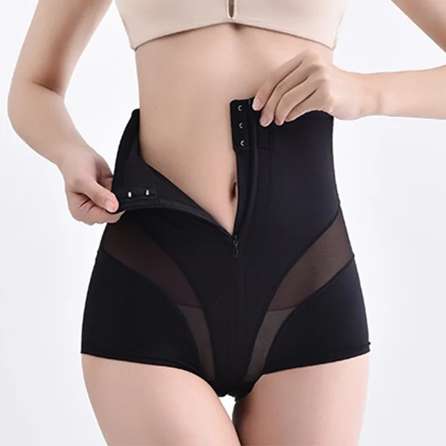 High Waist Breasted Zipper Belly Panties Corset Large Size Hip Lifting Women's Body Shaping Pants Black - Shop at LoveMi