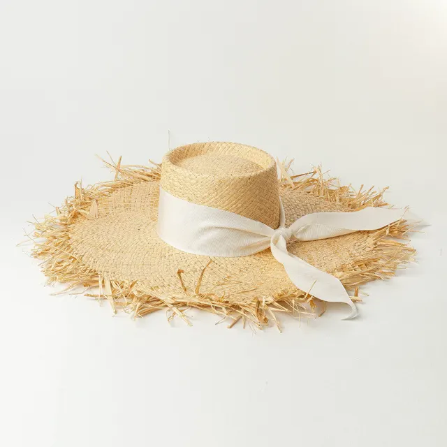 Ring Flat Straw Hat Sunscreen Beach Raffia Straw Hat White - Shop at LoveMi