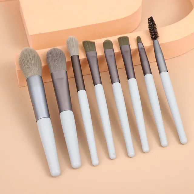8 Small Makeup Brushes Morandi Portable Beauty Tool Soft Hair Makeup Brush Grey - Shop at LoveMi