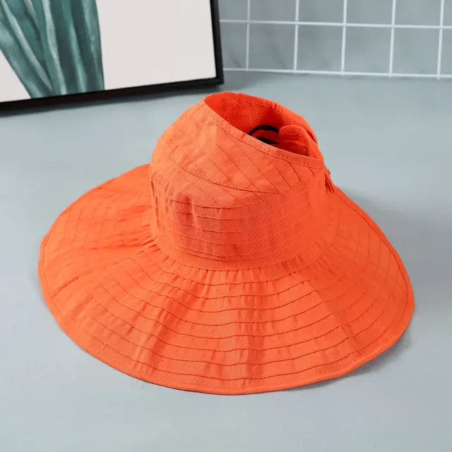 Foldable Sun Hat Cap Anti UV UPF Sun Shade Panama Roll Up Hat Soild Adjustable Cotton Wide Brim Visors Hat Orange - Shop at LoveMi