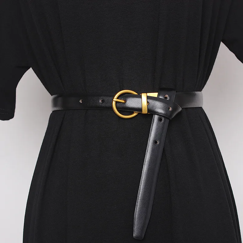 Semi Round Retro Women'S Belt, Women'S Decorative Belt, Double-Sided Cow Leather, Exquisite Versatile Waist Cover And Trousers - Section A
