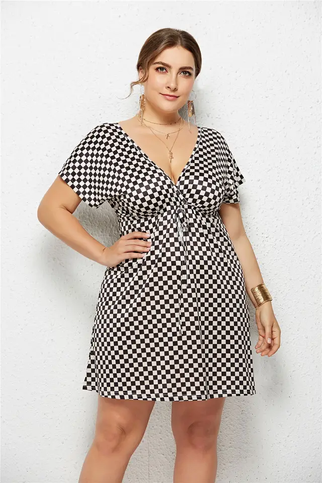 Sexy Deep V Neck Elastic Waist Printed Dress 2Style - Shop at LoveMi