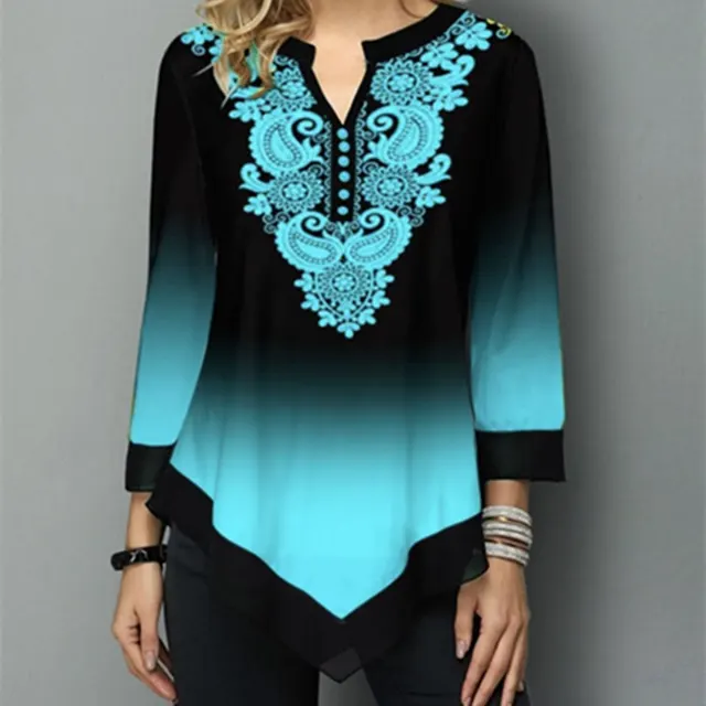 Fashion Round Neck Loose Gradient Top Sky Blue - Shop at LoveMi