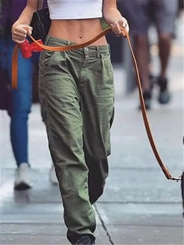 Fashion Simple Temperament Slim Slimming Solid Color Pocket Casual Women's Trousers Army Green - Shop at LoveMi