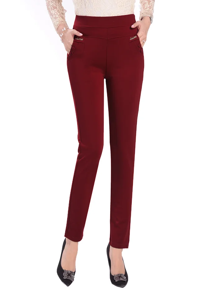 Middle Aged And Elderly Elastic Waist Pants Stretch Mother Pants Summer Thin Middle Aged Women'S High Waist Large Size Trousers Wine Red - Shop at LoveMi