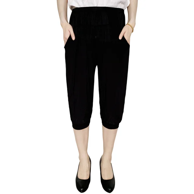 Cage pants printed large size thin ice silk elastic waist mother pants 1 Style - Shop at LoveMi