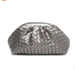 New European And American Fashion Messenger One-Shoulder Woven Net Celebrity Cloud Bag Clutch - Tan