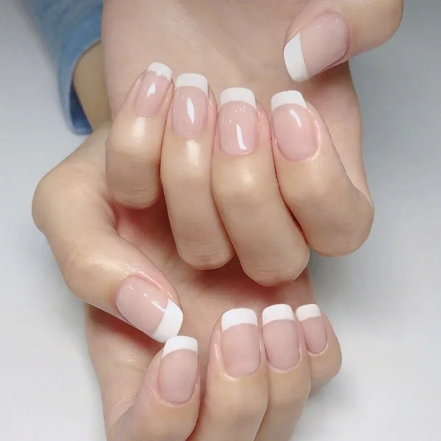Wearing Nail Powder Skin Color French Manicure Classic Short French Fake Nail Patch Naked Powder Simple Box Wear - Shop at LoveMi