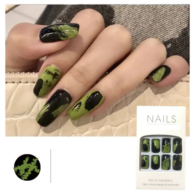 Autumn Winter Web Celebrity Nail Patch Nail Piece False Nail Green - Shop at LoveMi