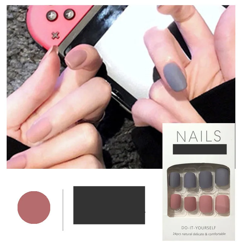 Fake Nail Patch Manicure Finished Nail Tablet Women - Purple Pink