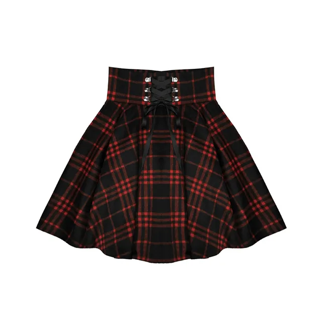 Spring, Autumn And Winter Wide Waisted Red Plaid Girl Dark Black Skirt Female Woolen High Waisted Tutu Skirt Ins Wild Tide Red - Shop at LoveMi