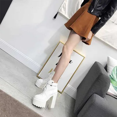 European, American And British Thick Heeled Thick Soled Hollow Short Boots White - Shop at LoveMi