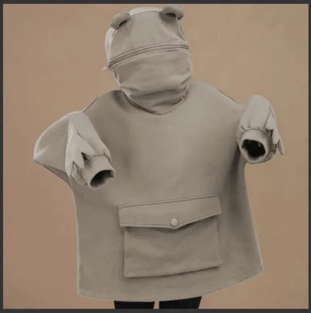 Fleece Sweater Women'S Mid Length Design Super Cute Frog Hooded Lazy Coat Jacket Khaki - Shop at LoveMi