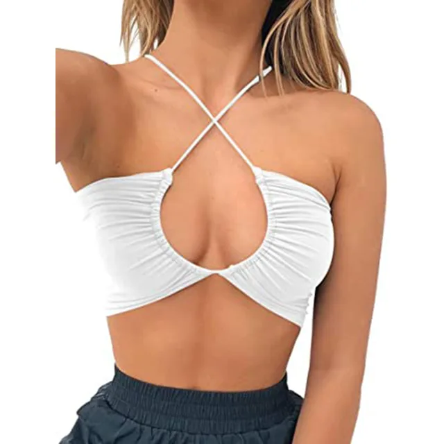 Women's New Style Long Drawstring Straps Strapless Halter Hanging Neck Wrap Chest White - Shop at LoveMi