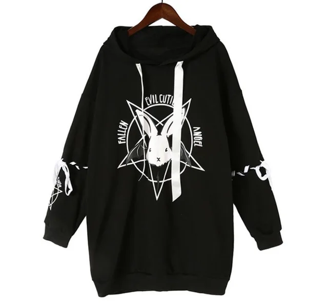 Women's Loose Hoodie Fall Winter Mid length Black - Shop at LoveMi