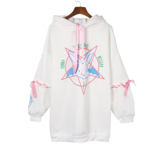 Women's Loose Hoodie Fall Winter Mid length White - Shop at LoveMi