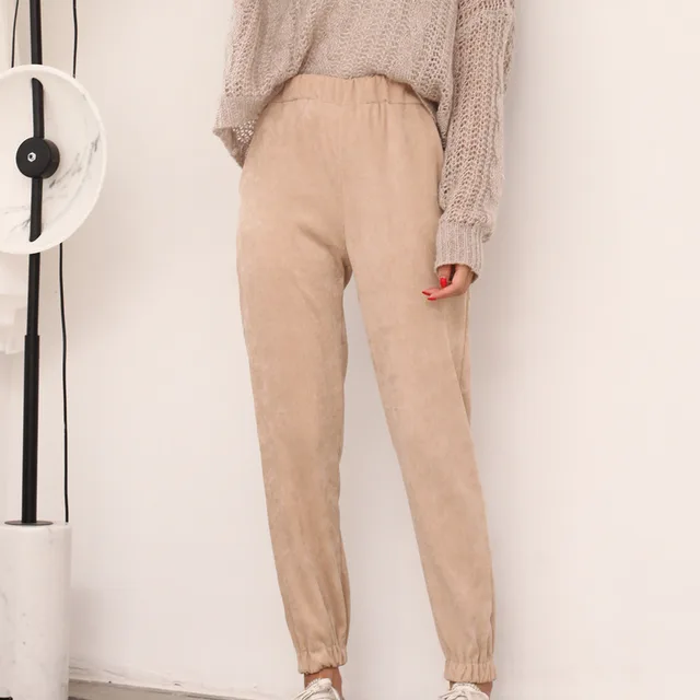 Corduroy Casual Pants New Ladies Loose Trousers Beige - Shop at LoveMi