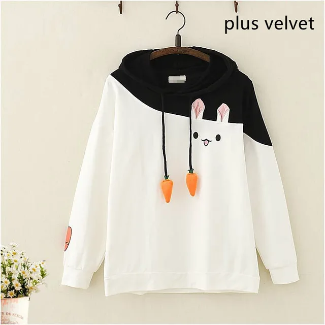 Hooded Sweatshirt Student Girl Soft Cute Girl Coat Girlfriend Fashion Trendy White Plus Velvet - Shop at LoveMi