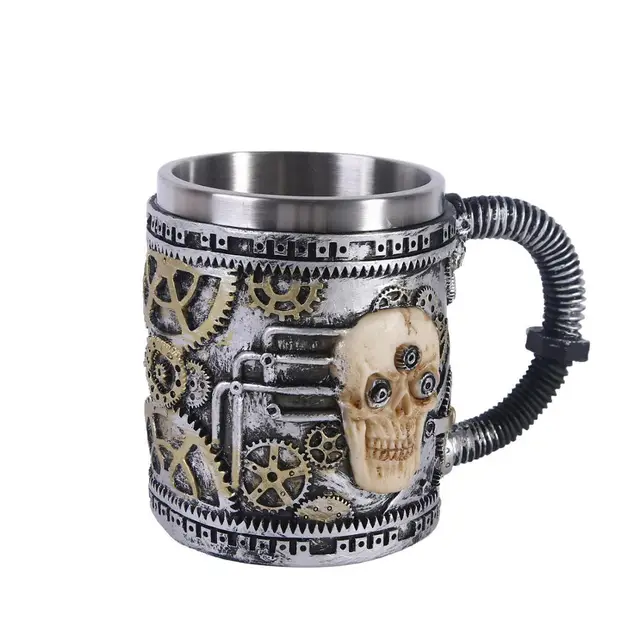 Mark Coffee Skull Resin Skull Personalized Gift Foreign Trade Order Pirate Decoration Wine Cup Tea Cup Silver - Shop at LoveMi