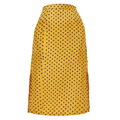 Slim Fit Slit Satin Bread Hip Skirt High Waist Mid Length Zipper Polka Dot Skirt Yellow - Shop at LoveMi