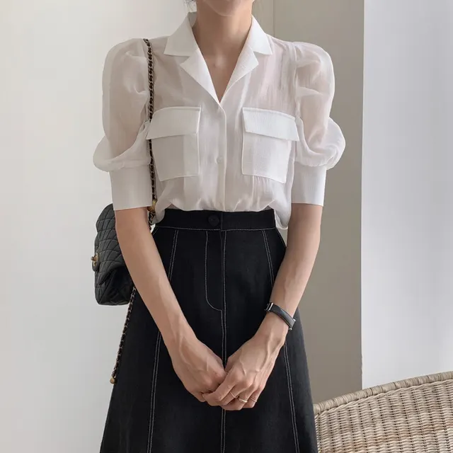 Bubble Sleeve Shirt High Waist Open stitched Fishtail Skirt Shrit - Shop at LoveMi