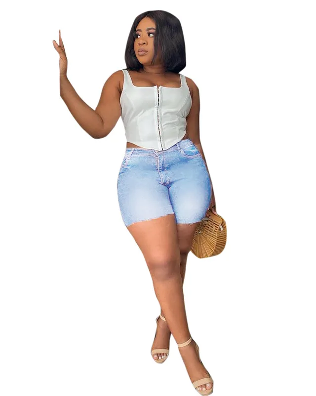 European And American Fashion Women'S High Waist Slim Denim Shorts Light Blue - Shop at LoveMi