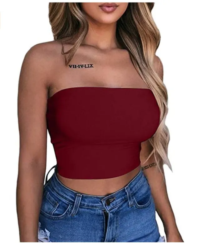 New Women Sexy Off Shoulder Strapless Casual Tank Vest Wine Red - Shop at LoveMi