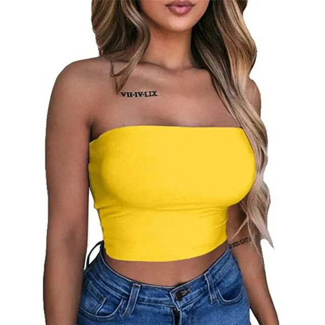 New Women Sexy Off Shoulder Strapless Casual Tank Vest Yellow - Shop at LoveMi
