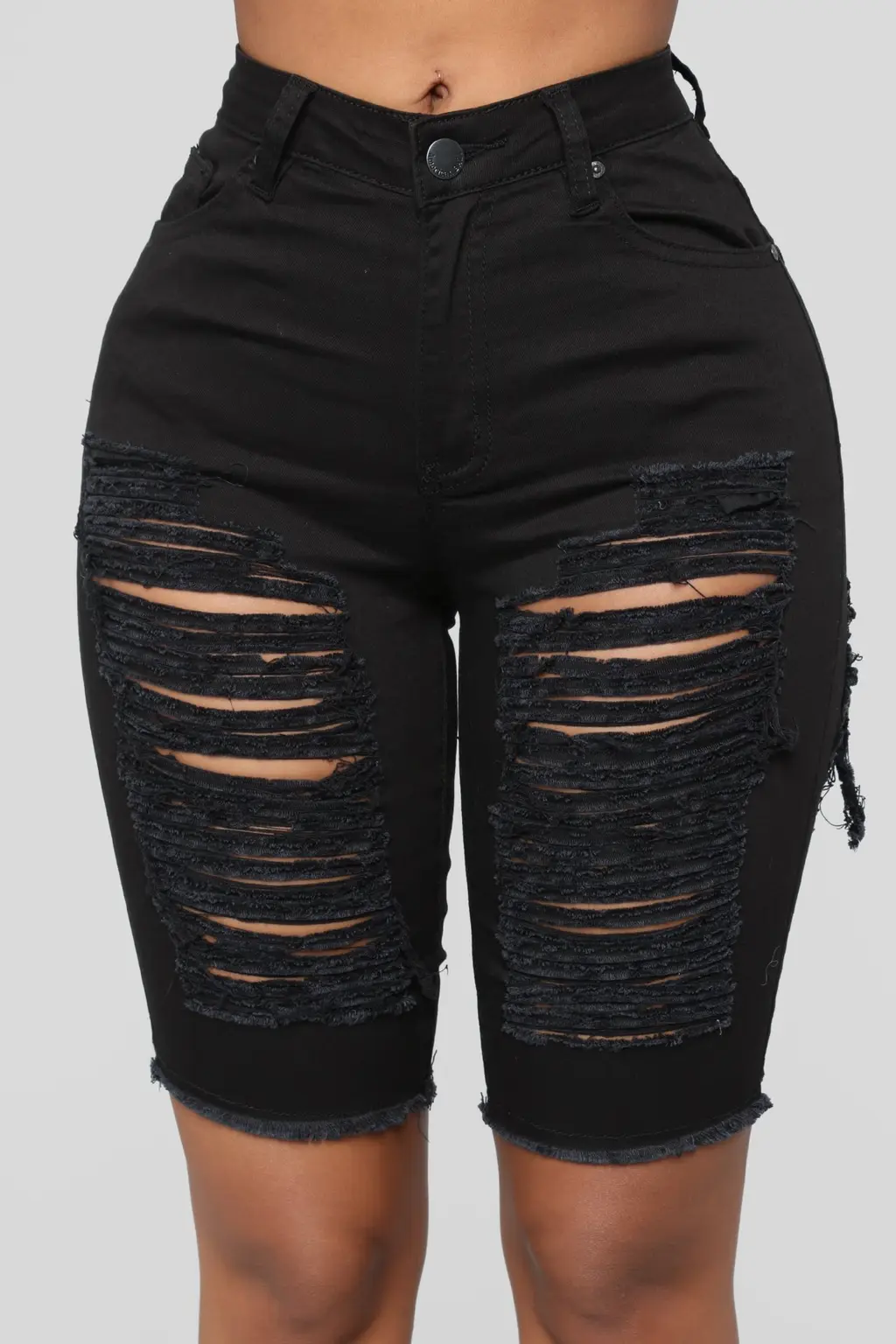 Stand-Alone Hot Style Black High-Waist Series Stretch Ripped Trousers - Black