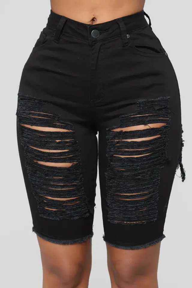 Stand Alone Hot Style Black High Waist Series Stretch Ripped Trousers Black - Shop at LoveMi