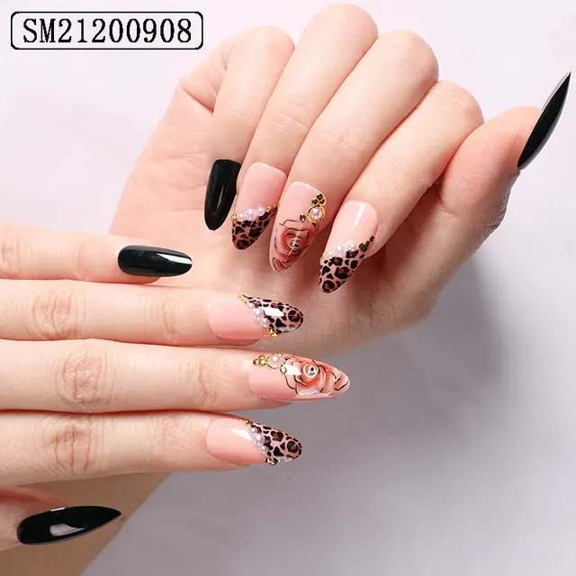 Boxed Nail Art New Finished Nail Piece French Leopard Print Ballet Fake Nail Patch Nail Removable Wearable Sm21200908 - Shop at LoveMi