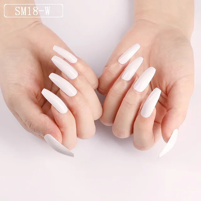 Long Ballet Fake Nail Solid Color Coffin Nail - Shop at LoveMi