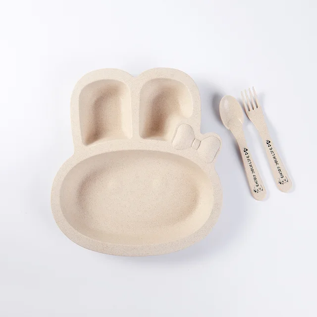 Maixiang Bunny Children's Cartoon Wheat Straw Fall resistant Cutlery Set Beige - Shop at LoveMi