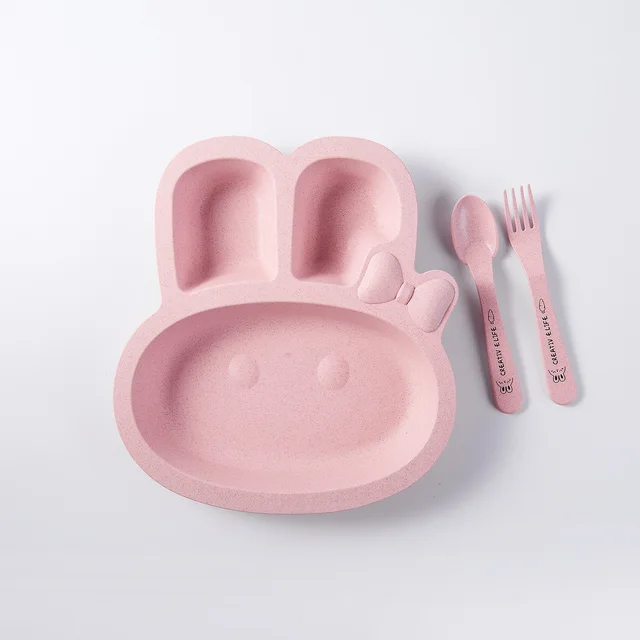 Maixiang Bunny Children's Cartoon Wheat Straw Fall resistant Cutlery Set Pink - Shop at LoveMi