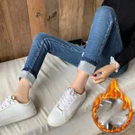 Fleece Pants Women'S Autumn And Winter New High Waist Slim Nine Points Plus Cotton Jeans Warm Leggings Outer Wear Trousers - 4 Style-31