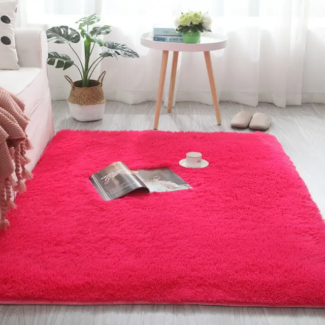 Thick Silk Wool Carpet, Bedroom, Living Room, Coffee Table, Plush Mat Rose Red - Shop at LoveMi