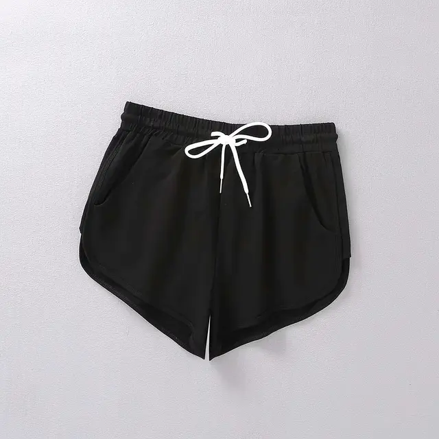 Casual Women Sports Shorts Summer New Fashion Candy Color Drawstring Skinny Shorts Lady Elastic Waist Beach Running Short Bottom Black - Shop at LoveMi