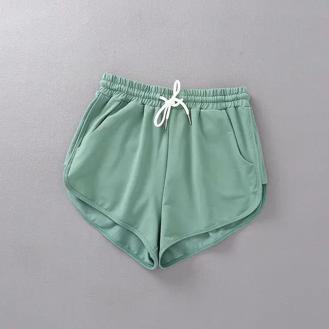 Casual Women Sports Shorts Summer New Fashion Candy Color Drawstring Skinny Shorts Lady Elastic Waist Beach Running Short Bottom Green - Shop at LoveMi
