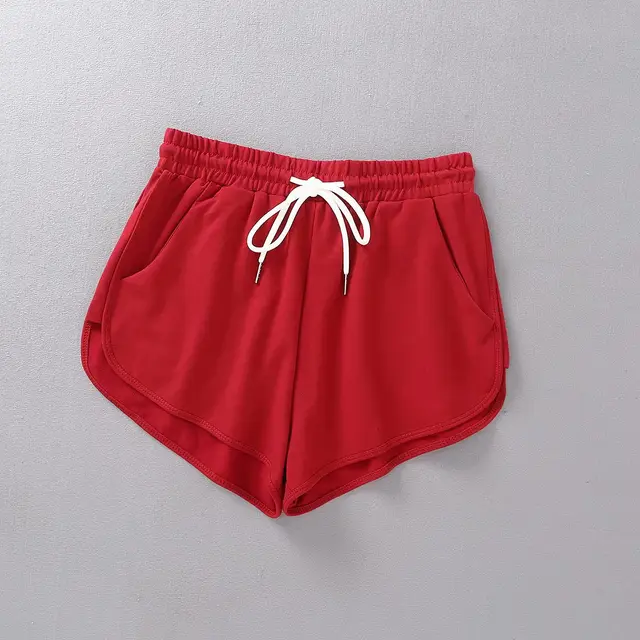 Casual Women Sports Shorts Summer New Fashion Candy Color Drawstring Skinny Shorts Lady Elastic Waist Beach Running Short Bottom Red - Shop at LoveMi