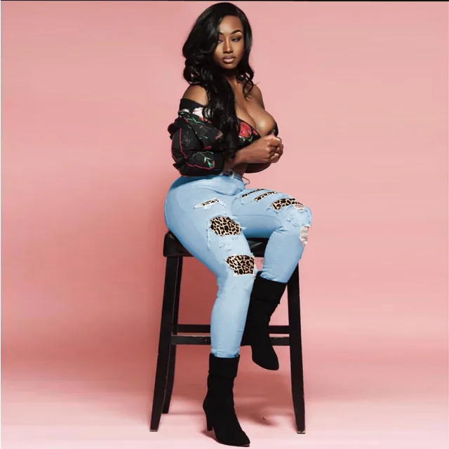 New European And American Cross Border Personality Big Hole Skinny Jeans Women Blue - Shop at LoveMi