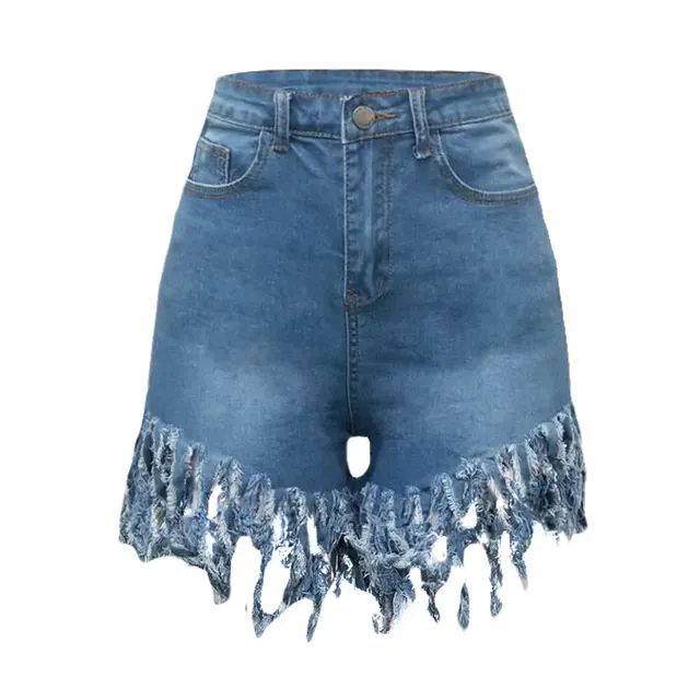 Cross Border Europe And America Fringed Women'S Denim Women'S Shorts Casual Straight Leg Pants Blue - Shop at LoveMi