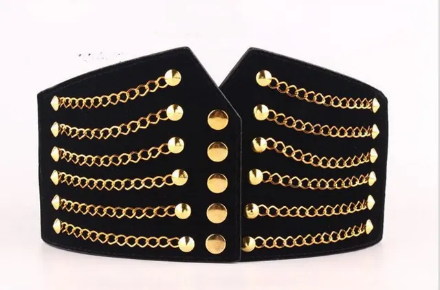 Wide Belt Waist Cover Female 1 Korean Fashion Temperament Personality Rivet Skirt Belt Elastic Band Waist Black - Shop at LoveMi