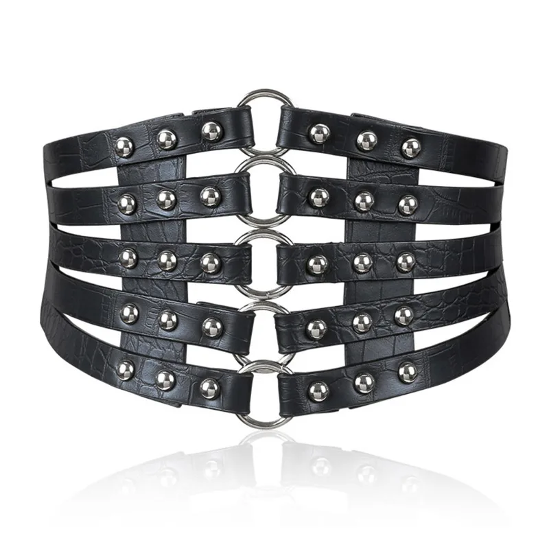 Fashion Retro Hollow Out Liuding Wide Waistband European And American Women'S Versatile Skirt, Down Jacket And Black Belt - Black Silver
