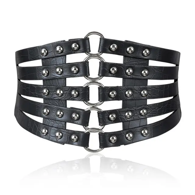 Fashion Retro Hollow Out Liuding Wide Waistband European And American Women'S Versatile Skirt, Down Jacket And Black Belt Black Silver - Shop at LoveMi