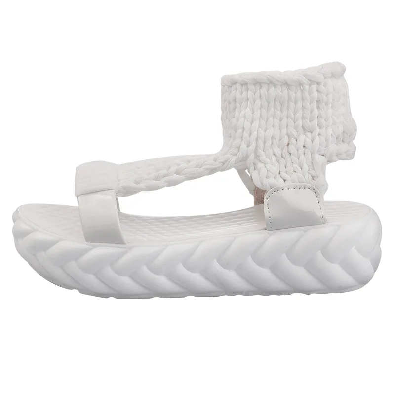 Thick Soled Sponge Cake Wedge Heel All Match Comfortable Roman Shoes White - Shop at LoveMi