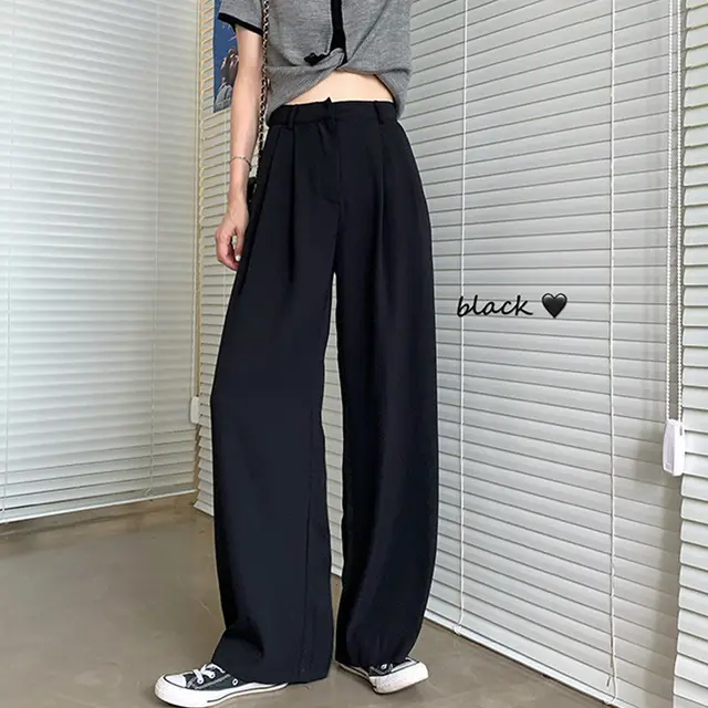 Women's New Loose And Casual Slim Straight Wide Leg Pants Black - Shop at LoveMi